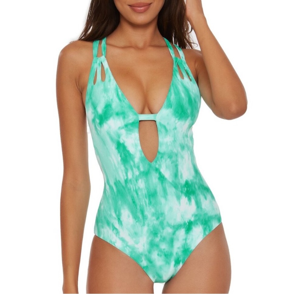 BECCA Aqua Tie-Dye Crystal Ribbed Plunge Swimsuit